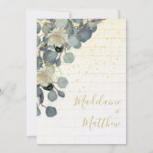 Eucalyptus Leaves Floral Brick Rustic Gold Wedding Kaart (Achterkant)