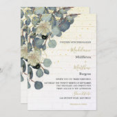 Eucalyptus Leaves Floral Brick Rustic Gold Wedding Kaart (Voorkant / Achterkant)