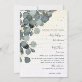 Eucalyptus Leaves Floral Brick Rustic Wedding Kaart