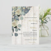 Eucalyptus Leaves Floral Rustic Wood Gold Weddensc Kaart (Staand voorkant)