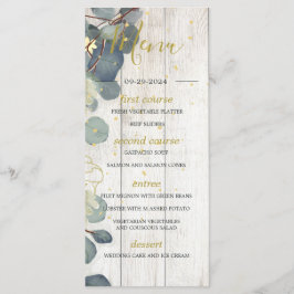 Eucalyptus Leaves Floral Rustic Wood Gold Weddensc Menu