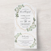 Eucalyptus Leaves Geometric Folded Wedding All In One Uitnodiging (Binnen)