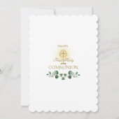 Eucalyptus Leaves Gold Cross Heilige Communie Kaart (Achterkant)