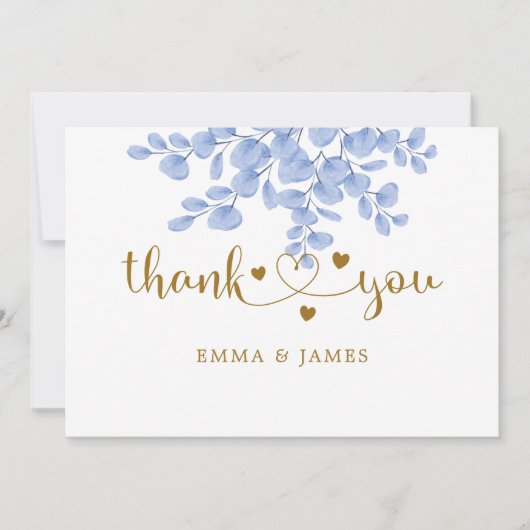 Eucalyptus Leaves Gold Dusty Blue Weddenschap Bedankkaart (Voorkant)