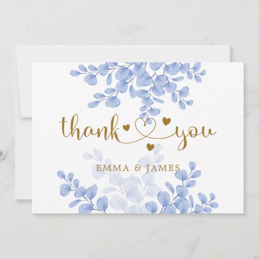 Eucalyptus Leaves Gold Dusty Blue Weddenschap Bedankkaart (Achterkant)