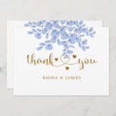 Eucalyptus Leaves Gold Dusty Blue Weddenschap Bedankkaart (Voorkant / Achterkant)