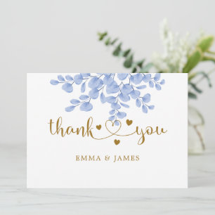 Eucalyptus Leaves Gold Dusty Blue Weddenschap Bedankkaart