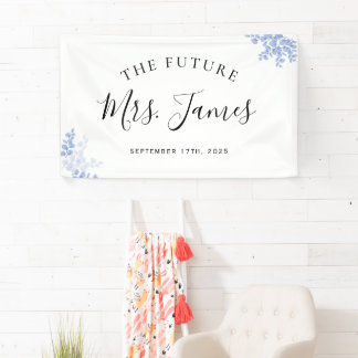 Eucalyptus Leaves Gold Dusty Blue Weddenschap Spandoek