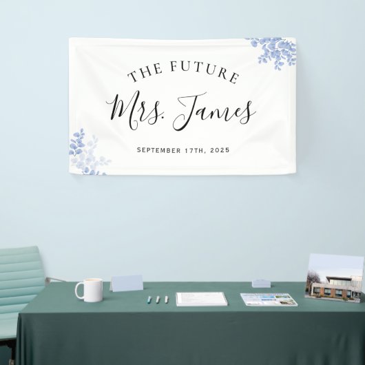 Eucalyptus Leaves Gold Dusty Blue Weddenschap Spandoek (Beurs)