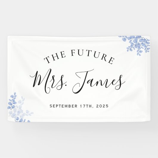 Eucalyptus Leaves Gold Dusty Blue Weddenschap Spandoek (Horizontaal)