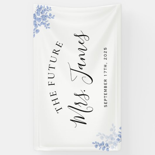 Eucalyptus Leaves Gold Dusty Blue Weddenschap Spandoek (Verticaal)