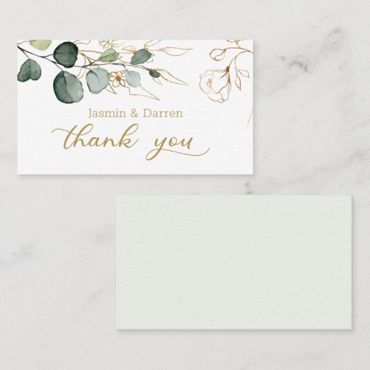 Eucalyptus Leaves Gold Floral Hartelijk dank Visitekaartje (Voorkant / Achterkant)