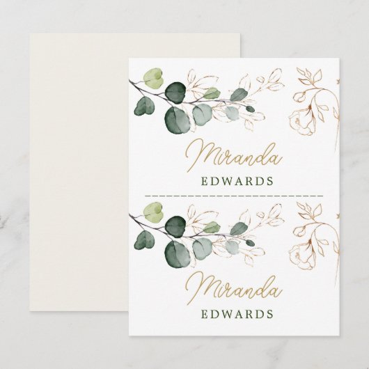 Eucalyptus Leaves Gold Floral Place card Briefkaart (Voorkant / Achterkant)