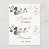 Eucalyptus Leaves Gold Floral Place card Briefkaart (Voorkant)