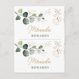 Eucalyptus Leaves Gold Floral Place card Briefkaart