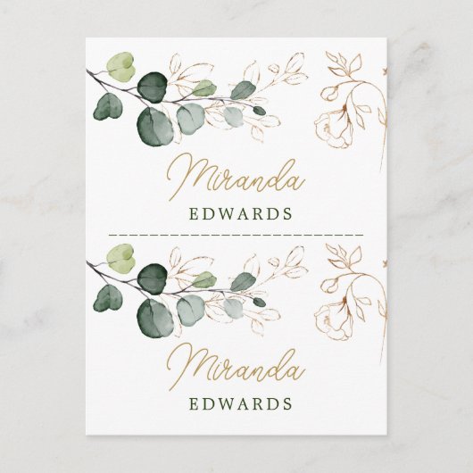 Eucalyptus Leaves Gold Floral Place card Briefkaart (Voorkant)
