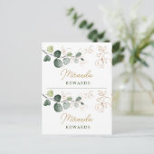 Eucalyptus Leaves Gold Floral Place card Briefkaart (Staand voorkant)