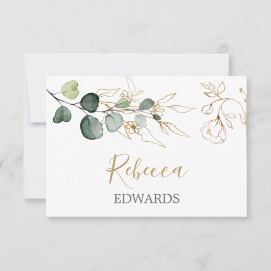 Eucalyptus Leaves Gold Floral Place card Kaart (Voorkant)
