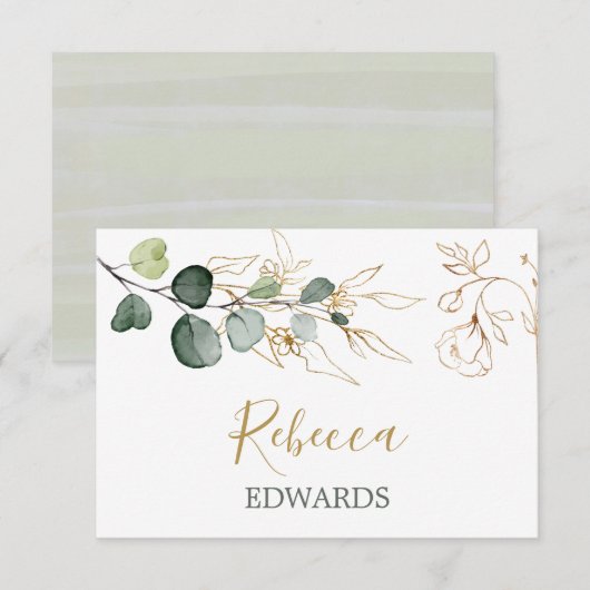 Eucalyptus Leaves Gold Floral Place card Kaart (Voorkant / Achterkant)