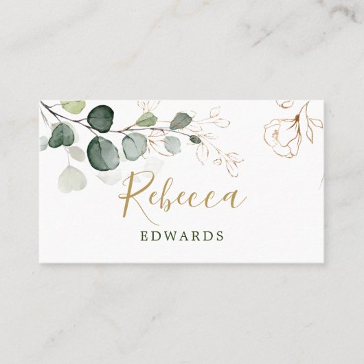 Eucalyptus Leaves Gold Floral Place card Visitekaartje (Voorkant)