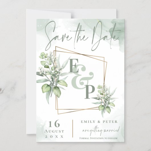 Eucalyptus Leaves Gold Frame Greenery Wedding Save Magnetische Uitnodiging (Voorkant)