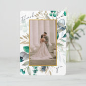 Eucalyptus Leaves & Gold Frame Watercolor Wedding Bedankkaart (Staand voorkant)