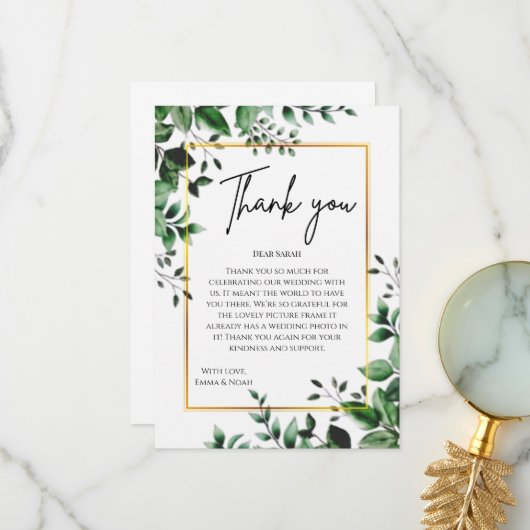 Eucalyptus Leaves Gold Frame Wedding Thank You Bedankkaart (Voorkant / Achterkant in situ)