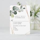 Eucalyptus Leaves Gold Geometric w Meal RSVP Kaartje (Staand voorkant)