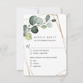 Eucalyptus Leaves Gold Geometric w Meal RSVP Kaartje (Voorkant)