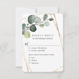 Eucalyptus Leaves Gold Geometric w Meal RSVP Kaartje