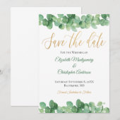 Eucalyptus Leaves Gold Green Trendy Elegant Save The Date (Voorkant / Achterkant)
