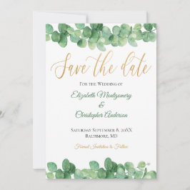 Eucalyptus Leaves Gold Green Trendy Elegant Save The Date