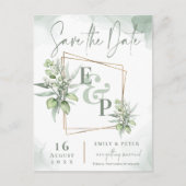Eucalyptus Leaves Gold Lijst Greenery Wedding Save Aankondigingskaart (Voorkant)