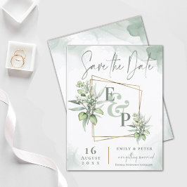 Eucalyptus Leaves Gold Lijst Greenery Wedding Save Aankondigingskaart