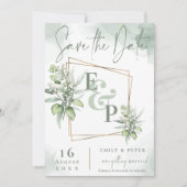 Eucalyptus Leaves Gold Lijst Greenery Wedding Save The Date (Voorkant)