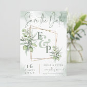 Eucalyptus Leaves Gold Lijst Greenery Wedding Save The Date (Staand voorkant)