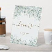 Eucalyptus Leaves & Gold Shower Favors Sign Reclamebord Met Voetstuk (Insitu)