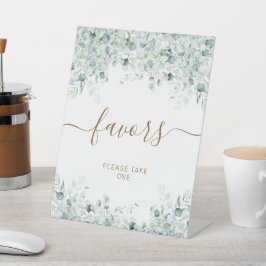 Eucalyptus Leaves & Gold Shower Favors Sign Reclamebord Met Voetstuk