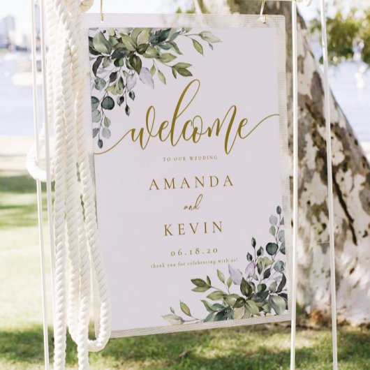 Eucalyptus Leaves Gold Welkom Weduwbord Poster