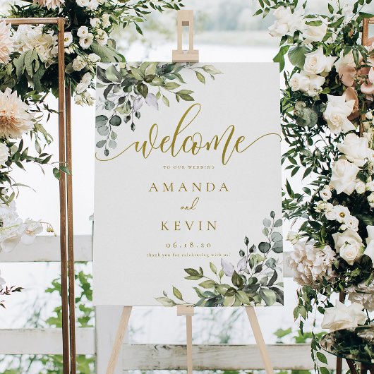 Eucalyptus Leaves Gold Welkom Weduwbord Poster