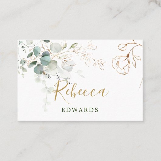 Eucalyptus Leaves Golden Floral Place card Visitekaartje (Voorkant)