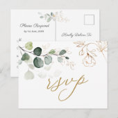 Eucalyptus Leaves Golden Floral RSVP Weddenschap Uitnodiging Briefkaart (Voorkant / Achterkant)