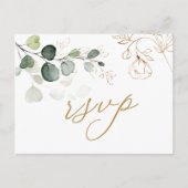 Eucalyptus Leaves Golden Floral RSVP Weddenschap Uitnodiging Briefkaart (Voorkant)