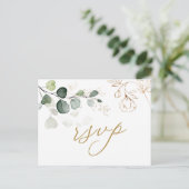 Eucalyptus Leaves Golden Floral RSVP Weddenschap Uitnodiging Briefkaart (Staand voorkant)