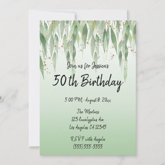 Eucalyptus Leaves Green Ombre 50th Birthday Kaart (Voorkant)