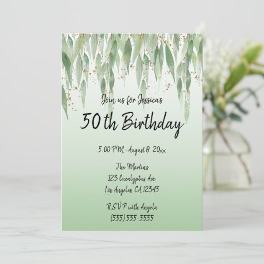 Eucalyptus Leaves Green Ombre 50th Birthday Kaart (Staand voorkant)