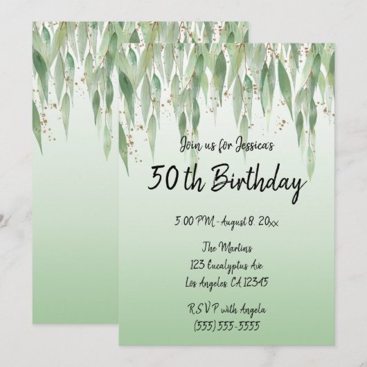 Eucalyptus Leaves Green Ombre 50th Birthday Kaart (Voorkant / Achterkant)