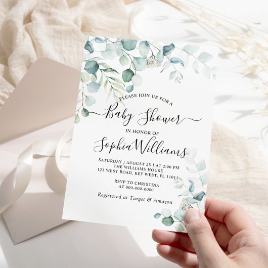 Eucalyptus Leaves Greenery Baby shower Invitation Kaart