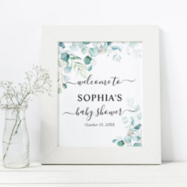 Eucalyptus Leaves Greenery Baby shower Welkom Poster