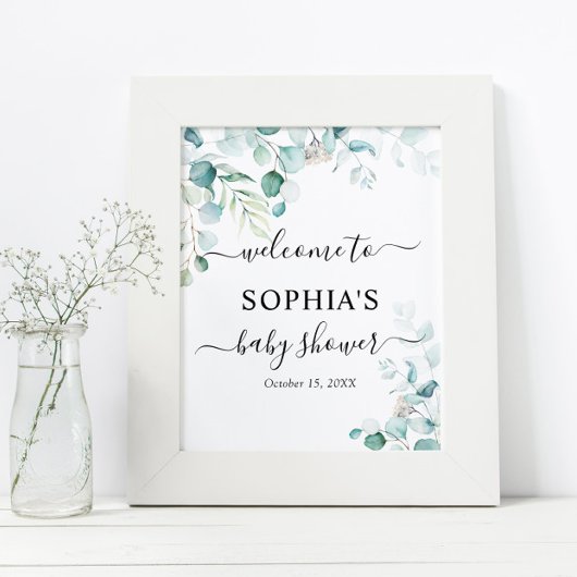 Eucalyptus Leaves Greenery Baby shower Welkom Poster